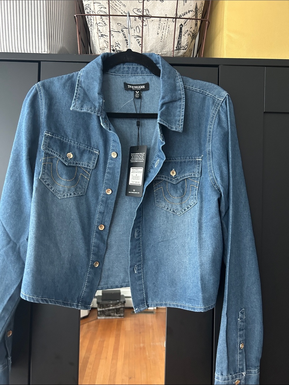 True Religion Women's Medium Blue Denim Crop Jacket